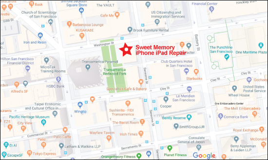 Sweet Memory Cell iPhone & iPad Repair - Address Map Link - 266 Bush St., San Francisco CA 94104